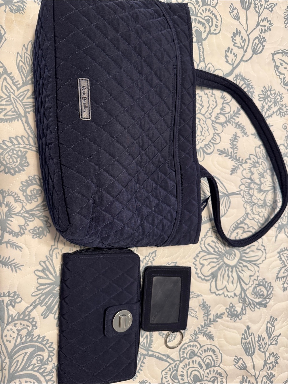 Vera Bradley Quilted Navy Purse with Wallet & ID Case